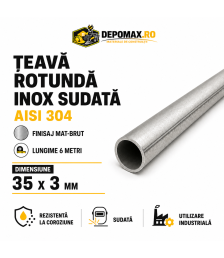 Teava rotunda inox sudata AISI 304, 35 x 3 mm, 6 metri